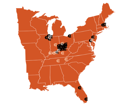 A map showing all Currito locations within the United States